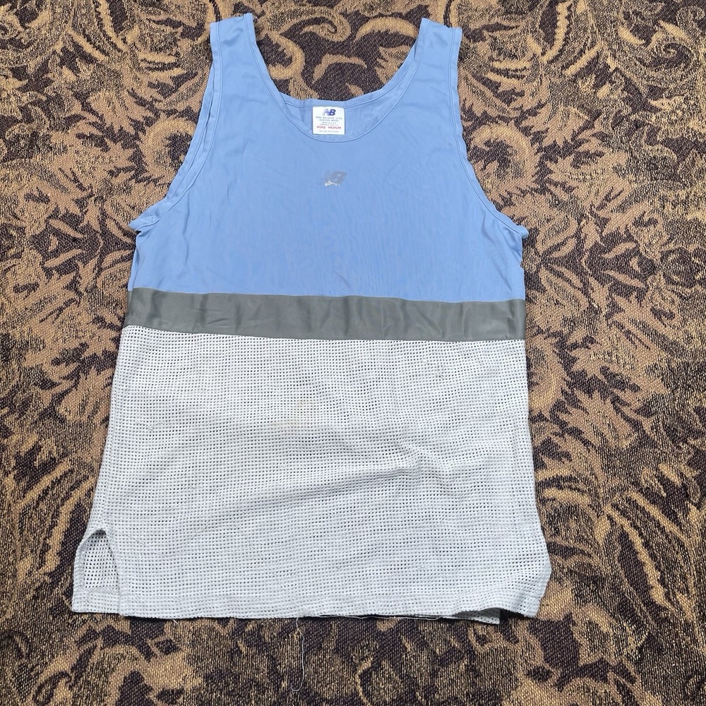 Vtg 80s New Balance Mesh Blue Gray Tank Top Shirt Mens Size Medium